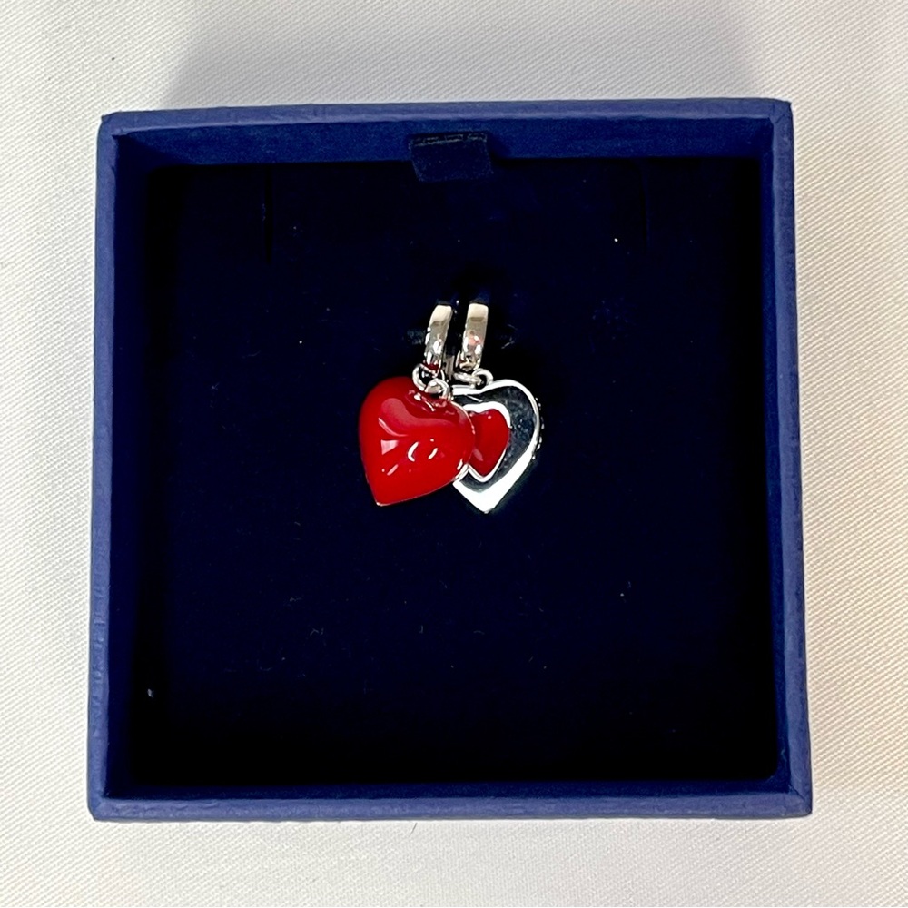 Swarovski Double Heart Crystal Charm – Convertible Red & Silver Crystal Design - Picture 6 of 7